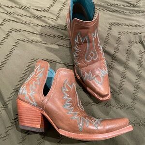 Brown Western Ankle Boots with Embroidered Design